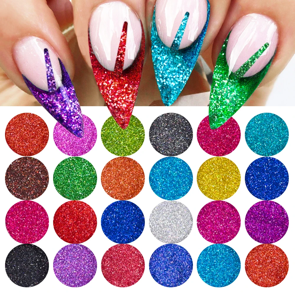 레이저 네일 아트 글리터 파우더, 홀로그램 반짝이 크롬 안료, 먼지 눈부신 크리스마스 파티, DIY 매니큐어 파우더, 24 색/세트, 0.2mm