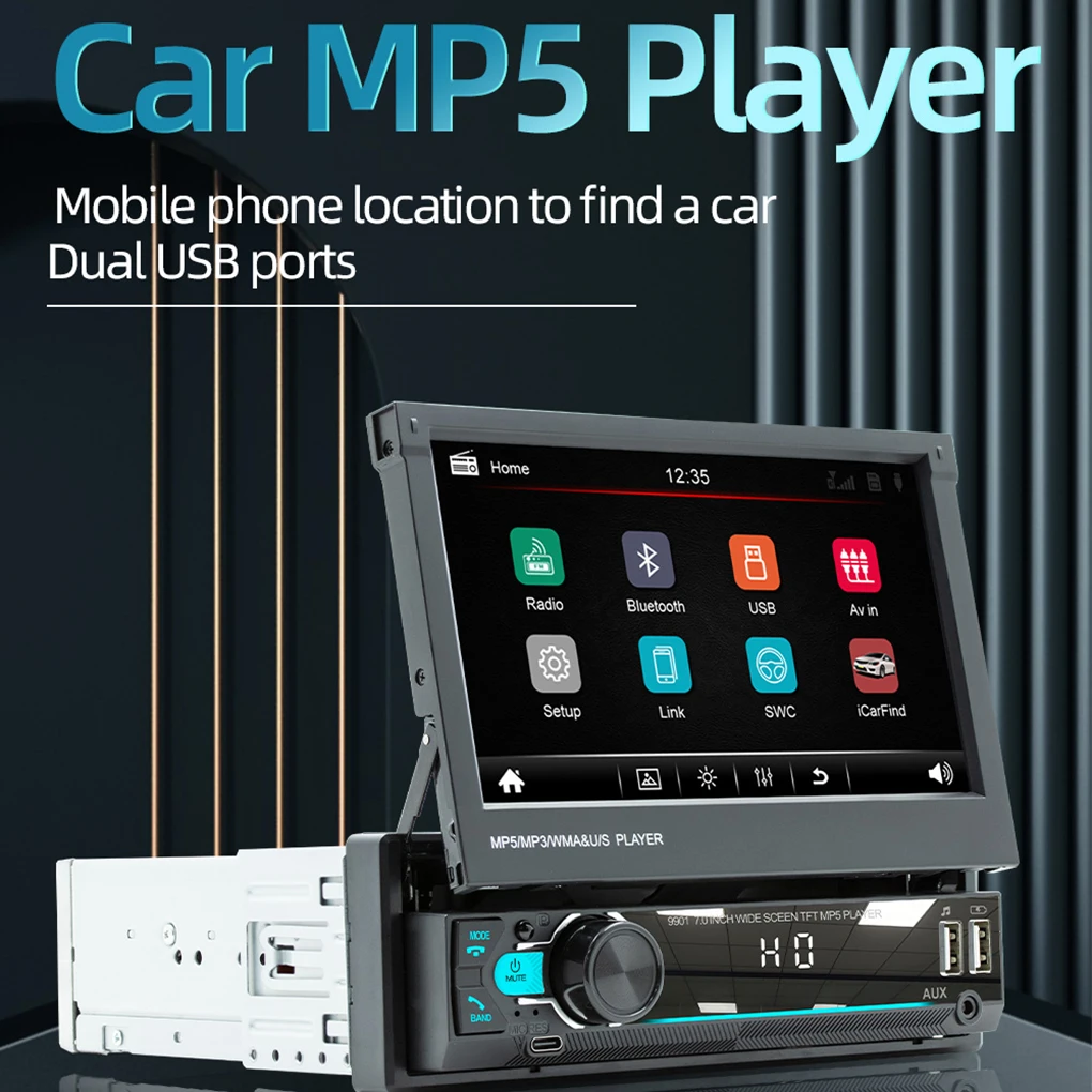 

7" Retractable Car Radio Touch Screen Monitor 1DIN D-Play For Universal Car MP4 MP3 MP5 Player FM Bluetooth TF/USB Rear Camera