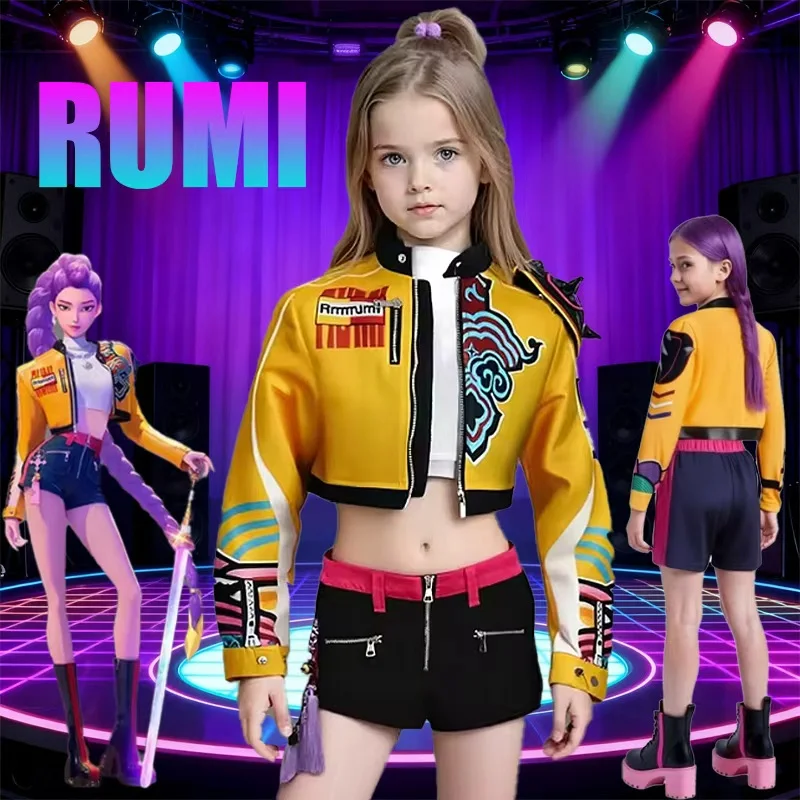 Kpop Rumi Zoey Mira Party Girls Demon Costume Hunters Cosplay Outfit Jacket Top Shorts Kids Halloween Costumes Singer Cosplay