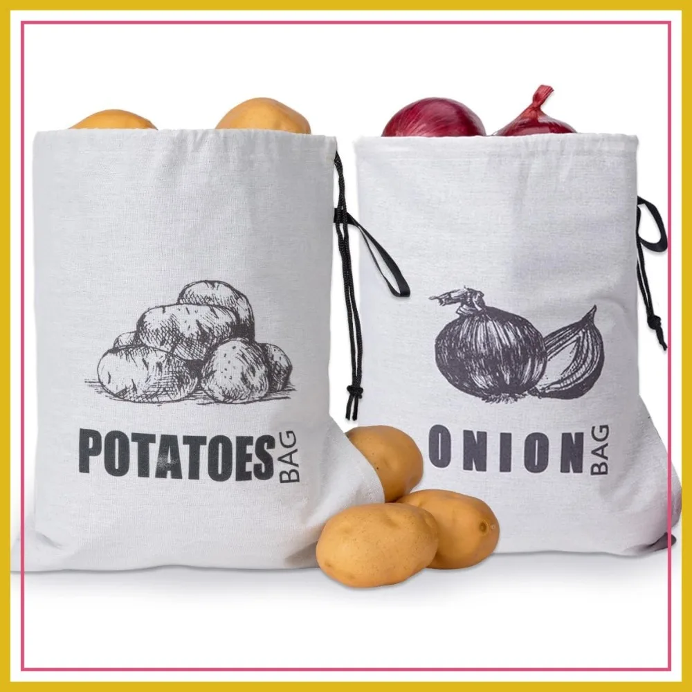 

Potato Onion Storage Bag, Fabric Vegetable Keeper with Drawstring, Washable, 2 Pack