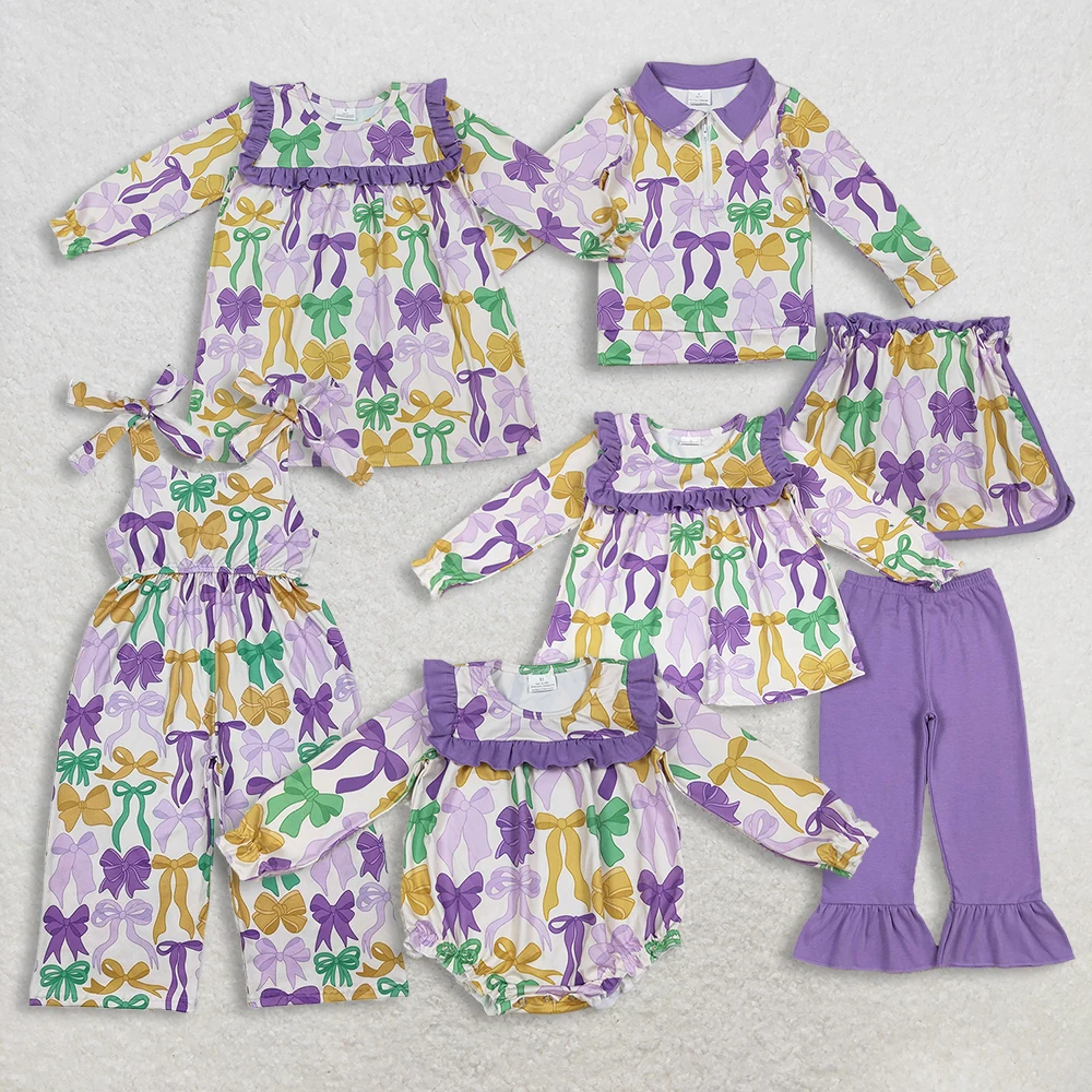 

Sibling Baby Girls Mardi Gras Bows Zipper Pullover Skirt Shorts Set Purple Green Yellow Hoodie Skirt Outfit for Girls