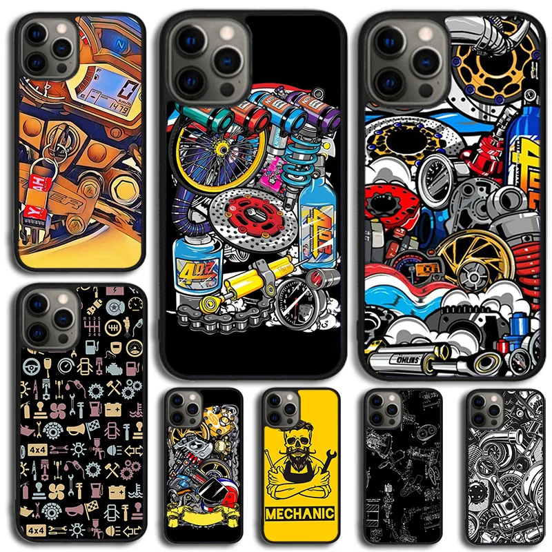 Automobile Spare Parts Car Engine Celular Mobile Phone Cases For iPhone 17 Air 16 15 14 12 13 11 Pro MAX Plus Coque