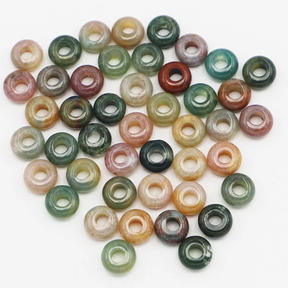 10x5mm Natural Stone Round Shape Big Hole Bead India Agate Charm Bracelet Fashion Jewelry Making 50pcs Wholesale Free Shipping