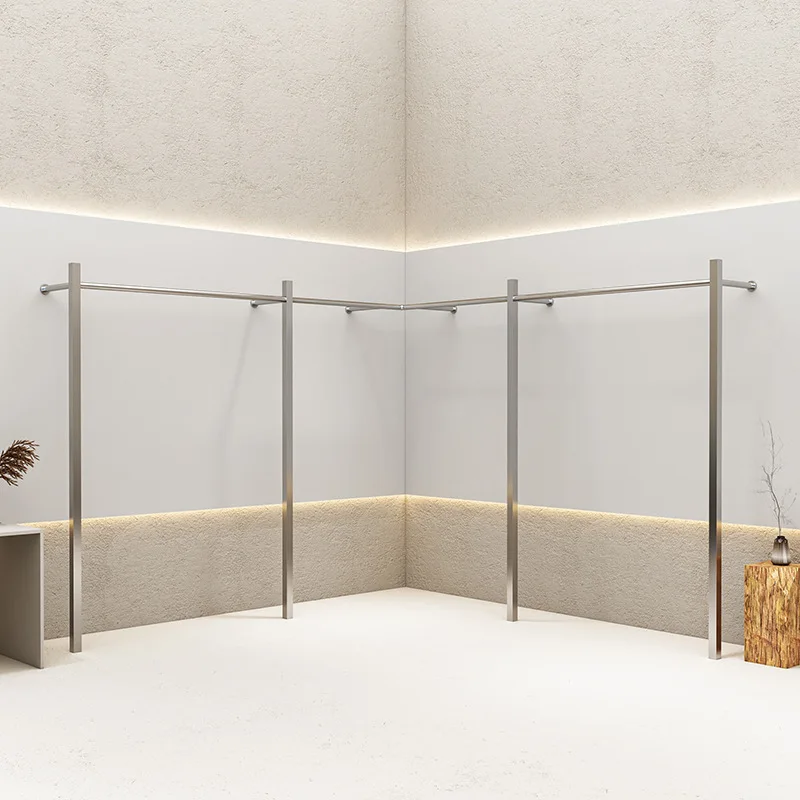 Clothing store display rack women's special bold hanger stainless steel brushed wall rack Internet celebrity clothes display