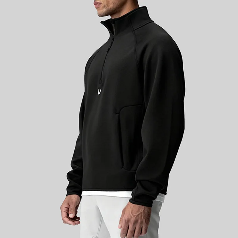 Moletom Masculino de Meio Zíper para Primavera e Outono, Oversized, Casual, Esportivo, Streetwear, Leve, Pullover para Treino, Jaqueta Atlética