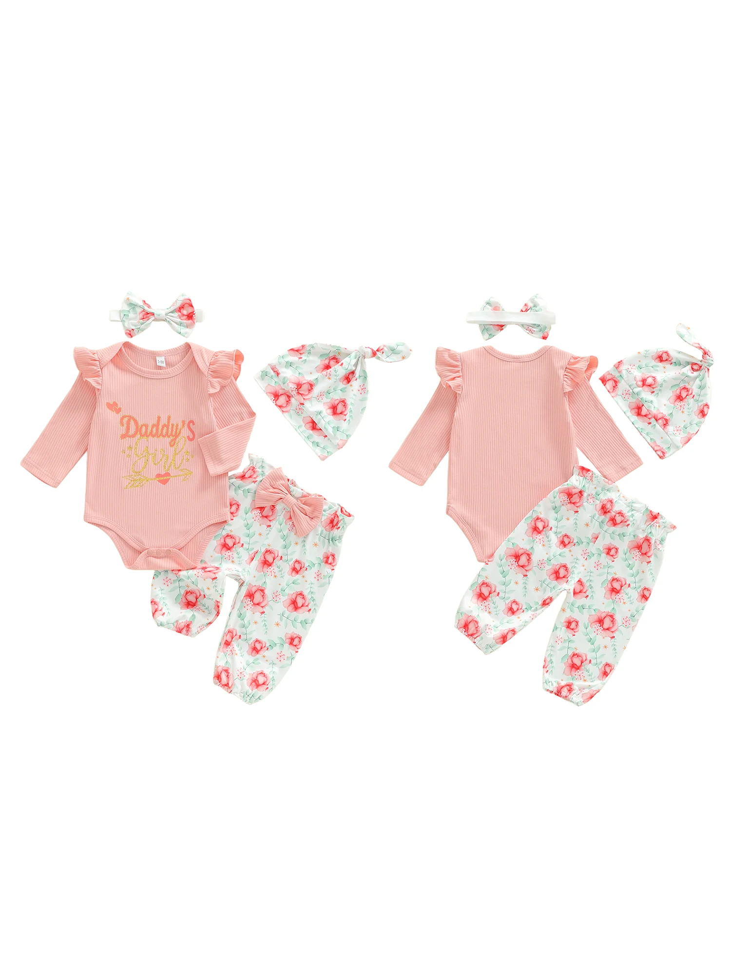 طقم ملابس رائع للفتيات الصغيرات مكون من 3 قطع مع بنطال مزين بالزهور وعصابة رأس متطابقة - أساسيات أزياء الخريف #4