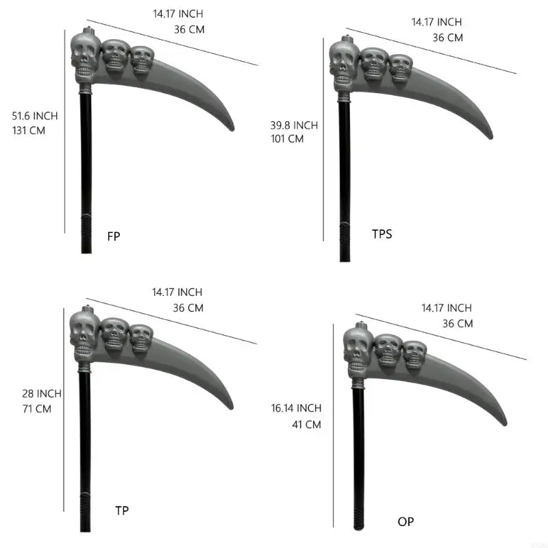 Grim Reapers Scythe อาวุธปลอม Skull Faux Scythe Blade Sickles ของเล่นสำหรับแกล้งทำเป็น 6XDA