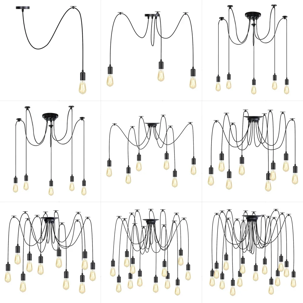 1/3/5/6/8/10/12/14 Heads DIY Art Spider Chandelier Hanging Lamps Vintage Industrial Ceiling Pendant Light Home Suspension Decor