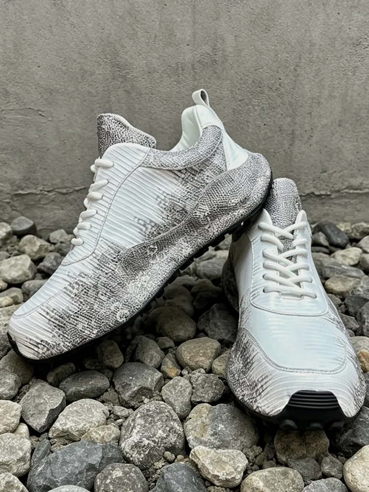 New Designer Mens Real Lizard Leather Sneakers Lace Up Outside Joggers Trainers Shoes High Quality Low Cut Thick Platform Shoes