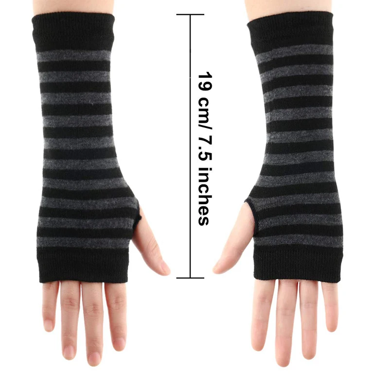 New Winter Warm Long Sleeves Gloves for Man Women Fingerless Stripe Hip-Hop Punk Korea Knitted Elbow Mittens Elastic Warmer Arm