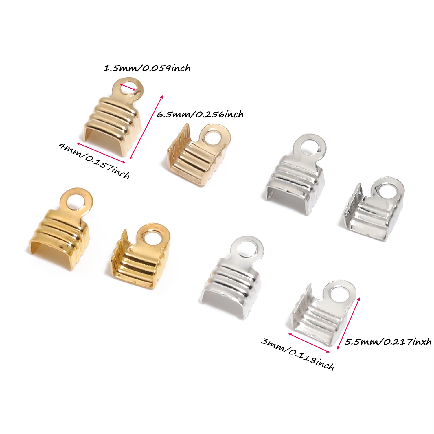 Cord End Tip Fold Over Three-wire Clasp Crimp Bead Cord Buckle Connector for Jewelry Making Supplies 200pcs 6.5x4mm 5.5x3mm  ﻿