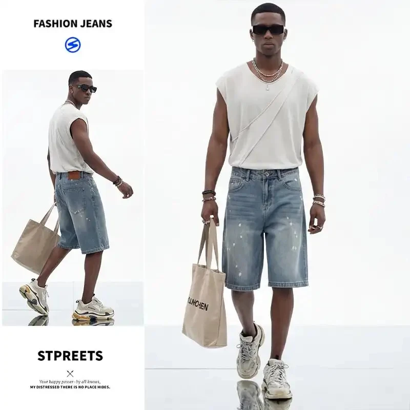

Мужские летние джинсовые шорты 2026: тонкие, легкие, прямого кроя, свободные, повседневные, до колена, стильные, модные, для уличной моды