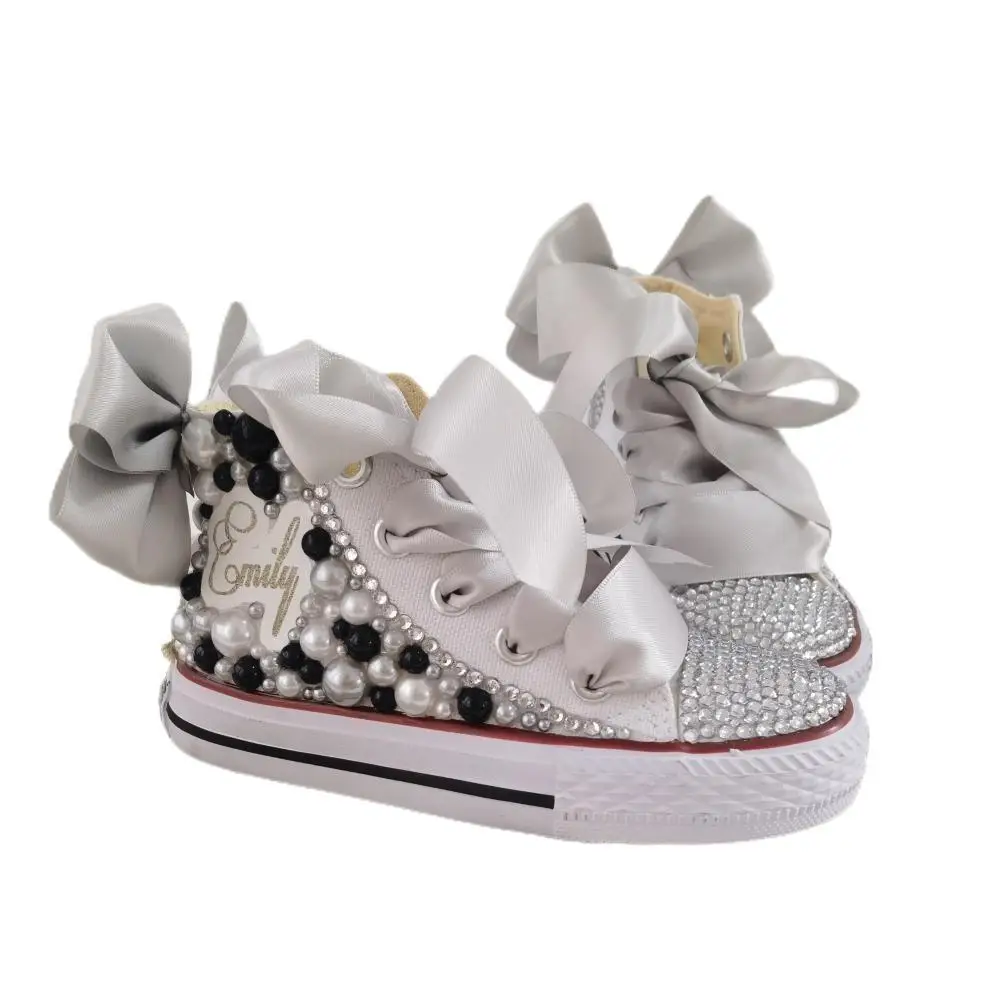 Customized Your Name Original Kid Canvas Shoes Sparkle Rhinestone cow Inspired Baby Girl Handmade Gift Crystal Flats Sneakers