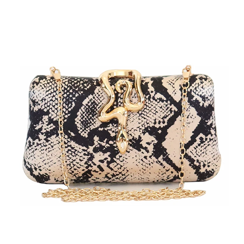 

New Handwork Snake Pattern Evening Bag Luxury Chain Shoulder Crossbody Bags Exquisite Snake Lock Women Dinner Banquet Party Bags