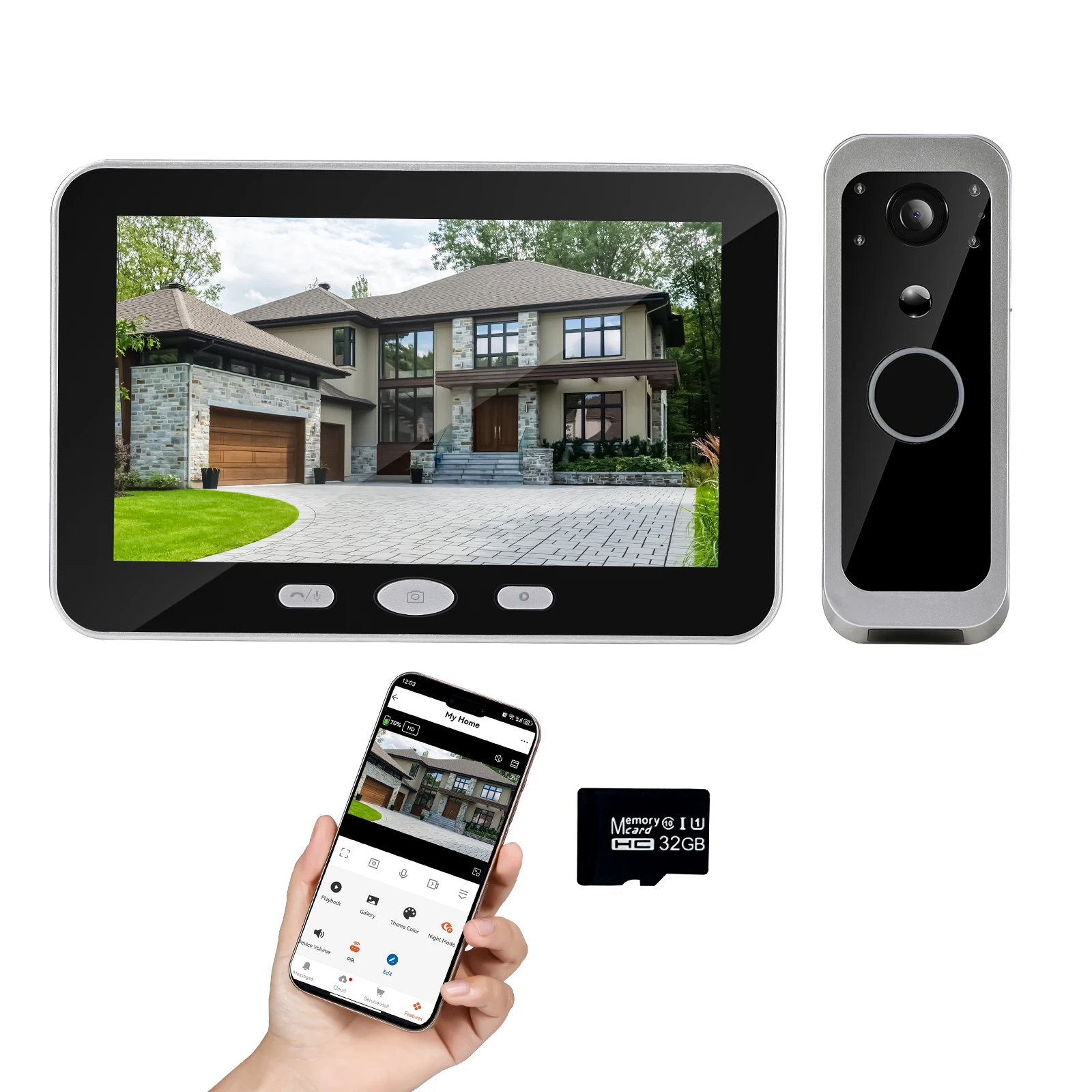 Tuya Smart 1080P Security Home Video Doorbells PIR Detect Door Phones Intercom With 5inch Screen