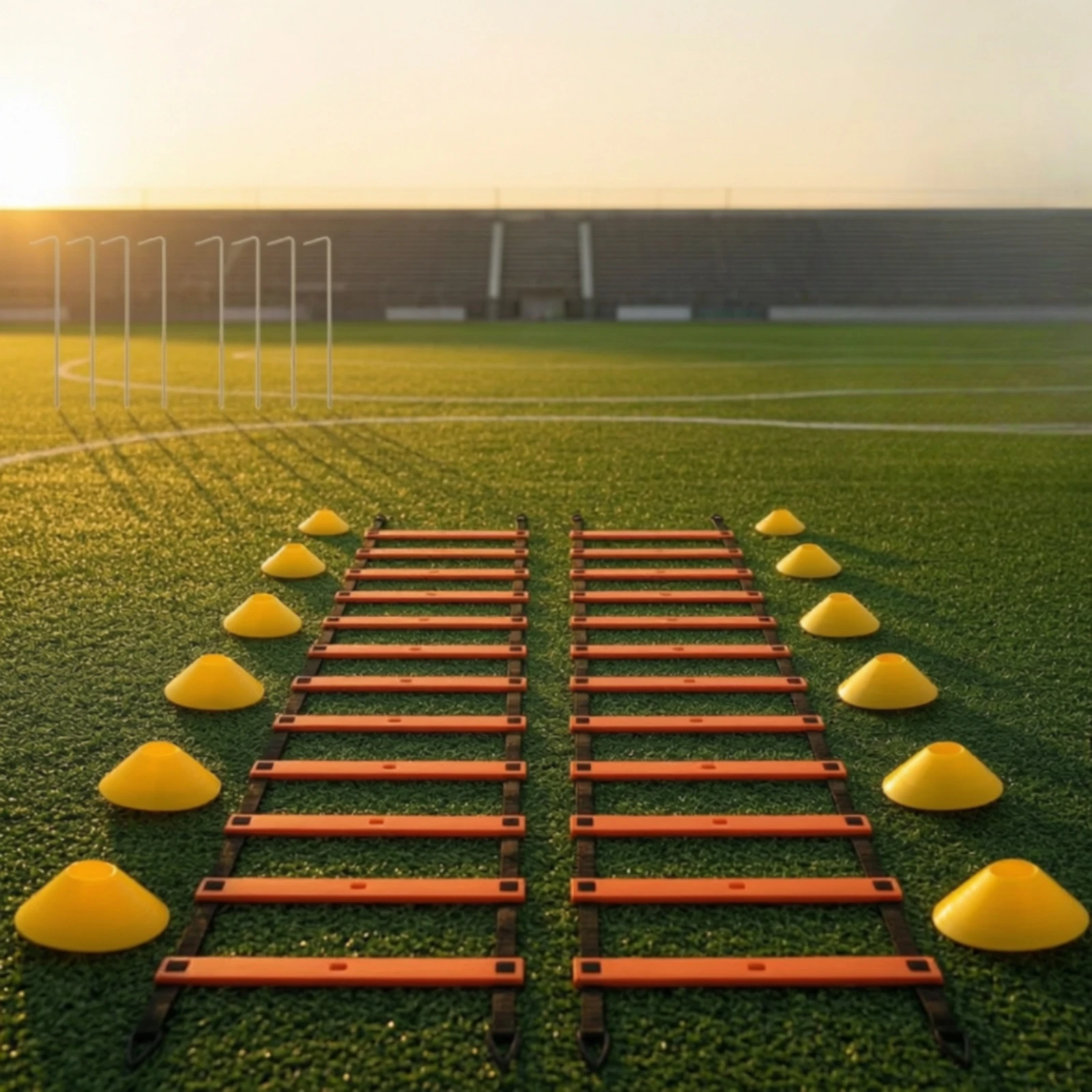 Agility Ladder Speed - ชุดฝึกซ้อมบันไดความคล่องตัวแบบพกพา พร้อมกรวยและกระเป๋าสำหรับนักกีฬา สนามกีฬา และยิม
