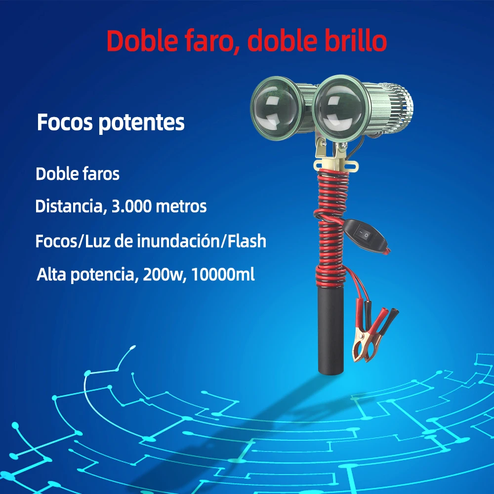 Linterna LED de Alta Potencia 200w 10000lm, Súper Brillante, Linterna de Caza, Reflector, Linterna de Búsqueda 12v, Linterna Frontal para Camping