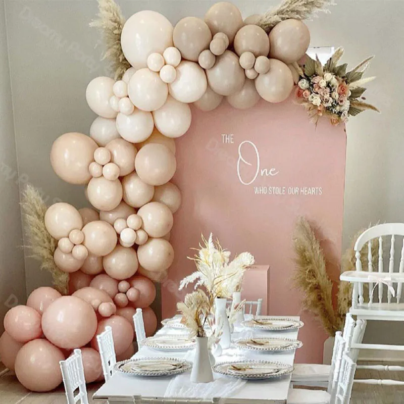 115pcs Double Beige Baby Shower Balloons Garland Peach Nude Balloon Arch Kit Grey Globos Birthday Wedding Party Decor Supplies