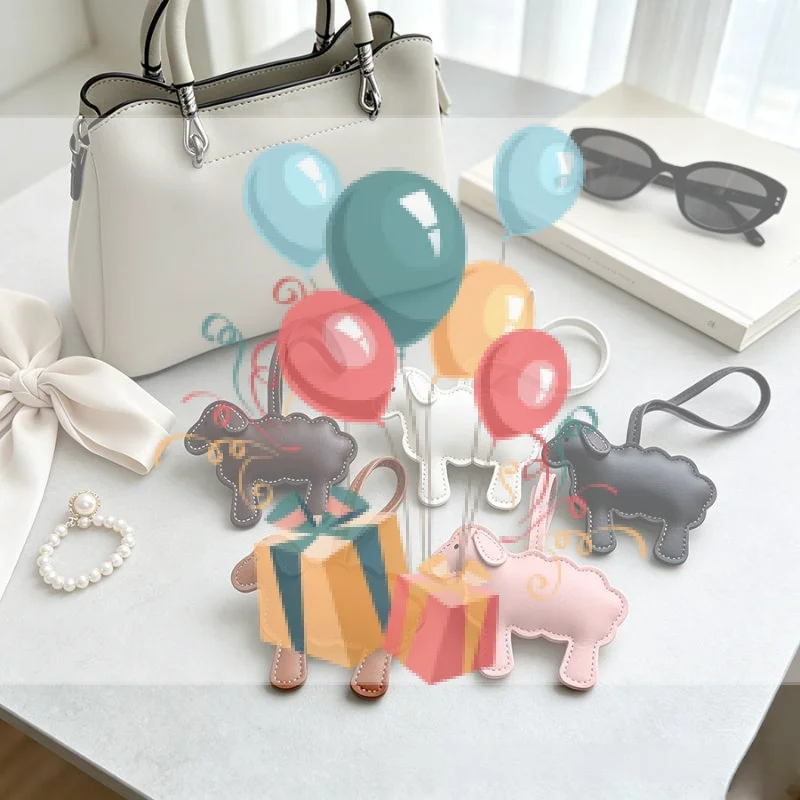 Trendy Sheep Pattern PU Leather Keychain Creative Bag Pendant Stylish Car Keyring Charm for Office Worker Gift