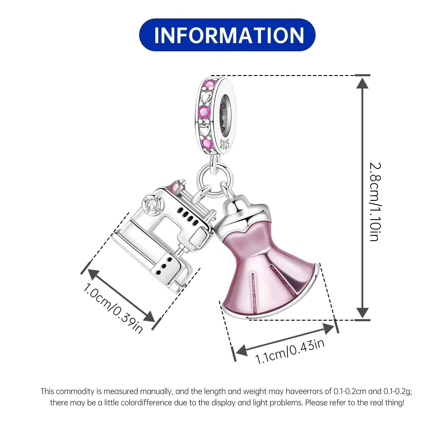 CYMYSS 925 Sterling Silver Sewing Machine Zircon Pendant Fine Birthday Party Jewelry Gift Pink Pendant for Women