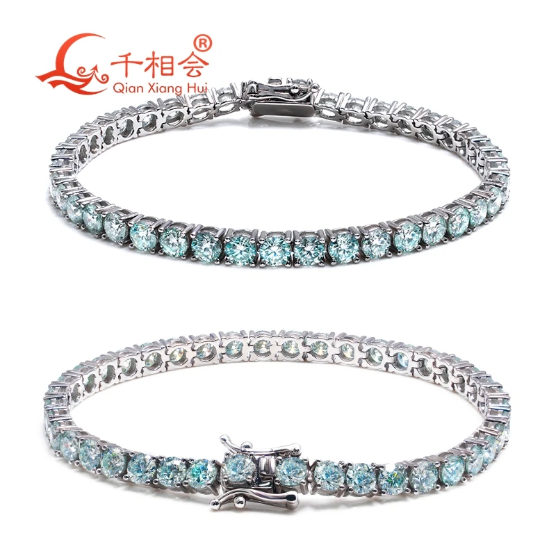 Imagem -02 - Sterling Silver Moissanite Tennis Bracelet para Homens e Mulheres Cor Azul Jóias de Luxo Presente para Festa mm mm mm 925