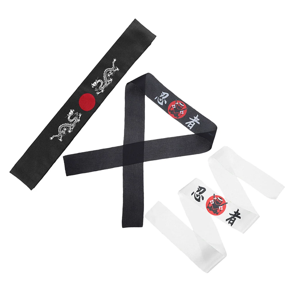 3pcs Ninja Headbands Japanese Design Hachimaki For Karate Samurai Sports Costume Party Cosplay Accessory Headwear For Men Women