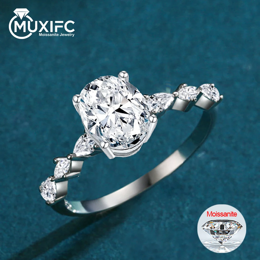 

MUXIFC Oval Cut Moissanite Rings 925 Pure Silver Plated 18k White Gold Wedding Ring GRA Certified Engagement Band Luxury Jewelry