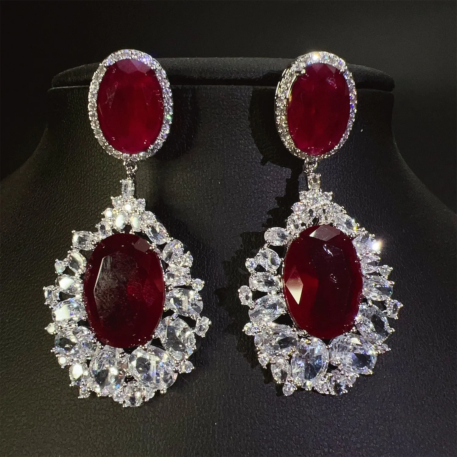 Pendientes de Lujo para Novia, Joyería Brillante con Circones Rojos, Morados y Verdes, Pendientes Colgantes con Forma de Gota de Agua, Joyería Vintage para Cena o Fiesta