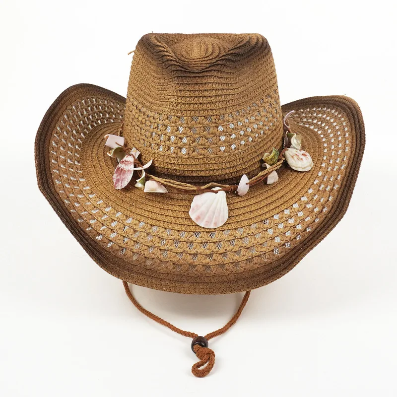 Summer Hollow-Out Outdoor Straw , Western Cowboy , Shell Accessories, Ethnic Style, Jazz, Retro Hat