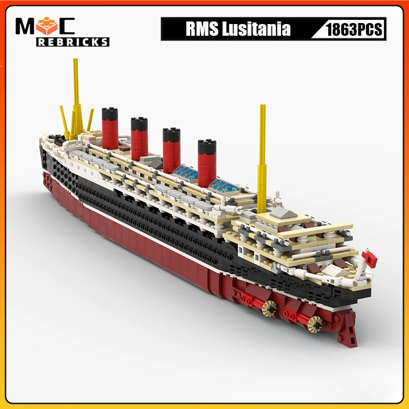 

British Ocean Liner RMS Lusitania Luxury Passenger Going Ship MOC Building Blocks Ferry Model Kid's Bricks Toys Puzzle Xmas Gift