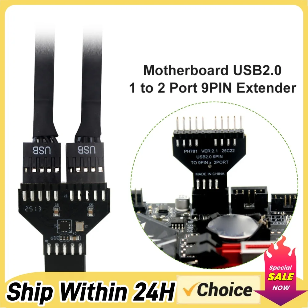 Motherboard USB2.0 9Pin Extension Cable Adapter 1 To 2 USB HUB Conversion Adapter Front Panel Plug-in Connector for RGB Lamp Fan