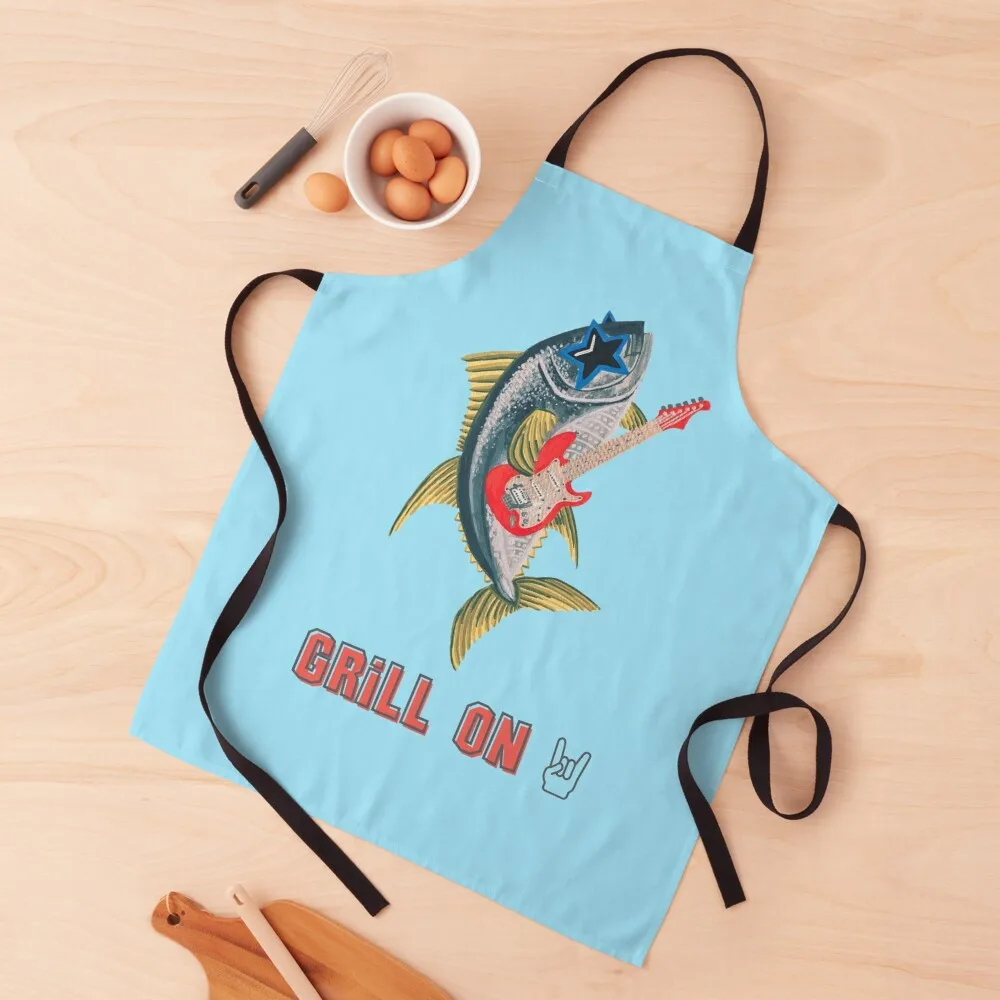 

Grill On Tuna fish with guitar Apron Men's Kitchen Hairdresser japanese woman Apron