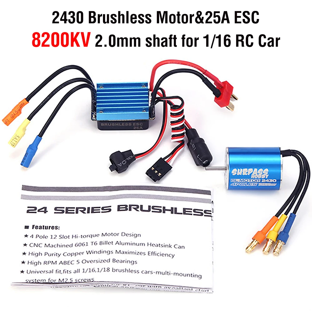 Surpass Hobby 2430 8200KV 7200KV 5800KV Motor& 25A Brushless ESC for 1/18 1/16 HSP Redcat Traxxas HPI Tamiya RC Car