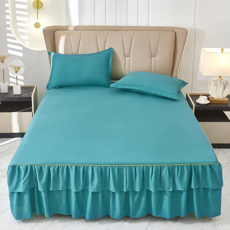 

Solid Color Bed Skirt Skin-friendly Bed Cover Double Layered Skirt Bedspread Single Bed Linen покрывало (Pillowcase Need Order)