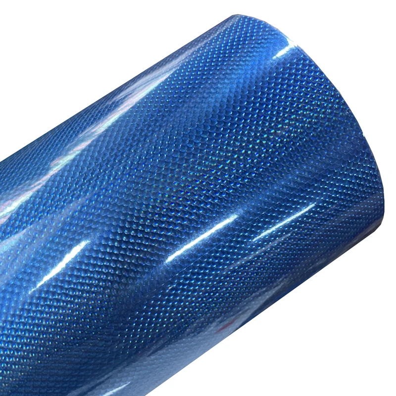 Glänzende holografische Webart, blaue Vinylfolie, Rolle zum Selbermachen, selbstklebende Aufkleber, Aufkleber, Autoverpackfolie mit Luftverschluss