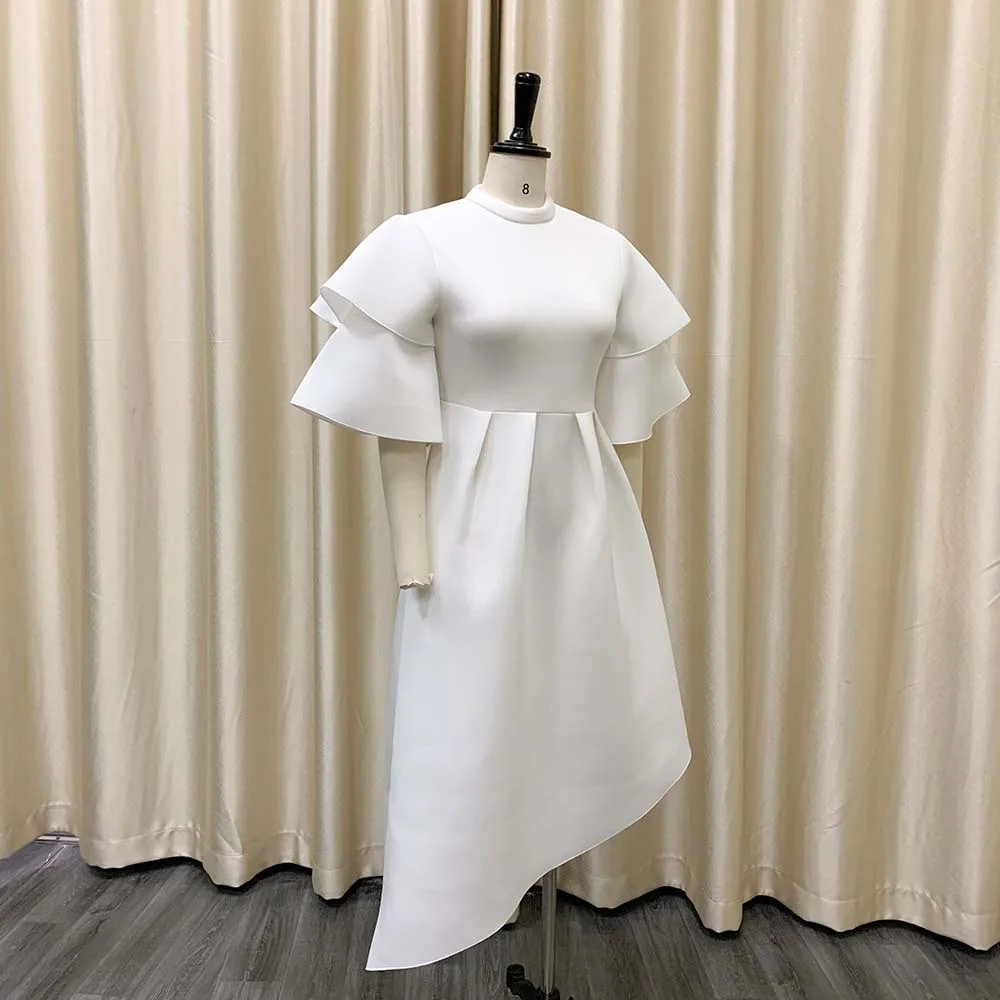 Eleganti abiti da festa per le donne di lusso 2024 moderno O collo manica svasata A vita alta una linea A metà polpaccio solido vestito da cena di compleanno