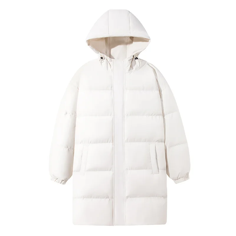 رجل أسفل سترة شتاء جديد التباين اللون طويلة الأكمام الرجال معطف رشاقته الدافئة يندبروف منتصف طول فضفاض مقنعين الذكور ملابس خارجية #5