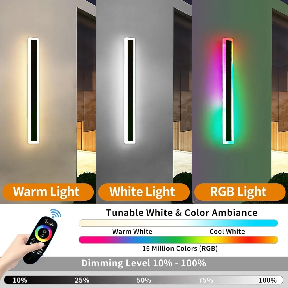 Outdoor Wall Light Fixtures, 10%-100% Dimmable Smart, Mount Featuring Multiple Modes and 12 Colors, Landscape Light