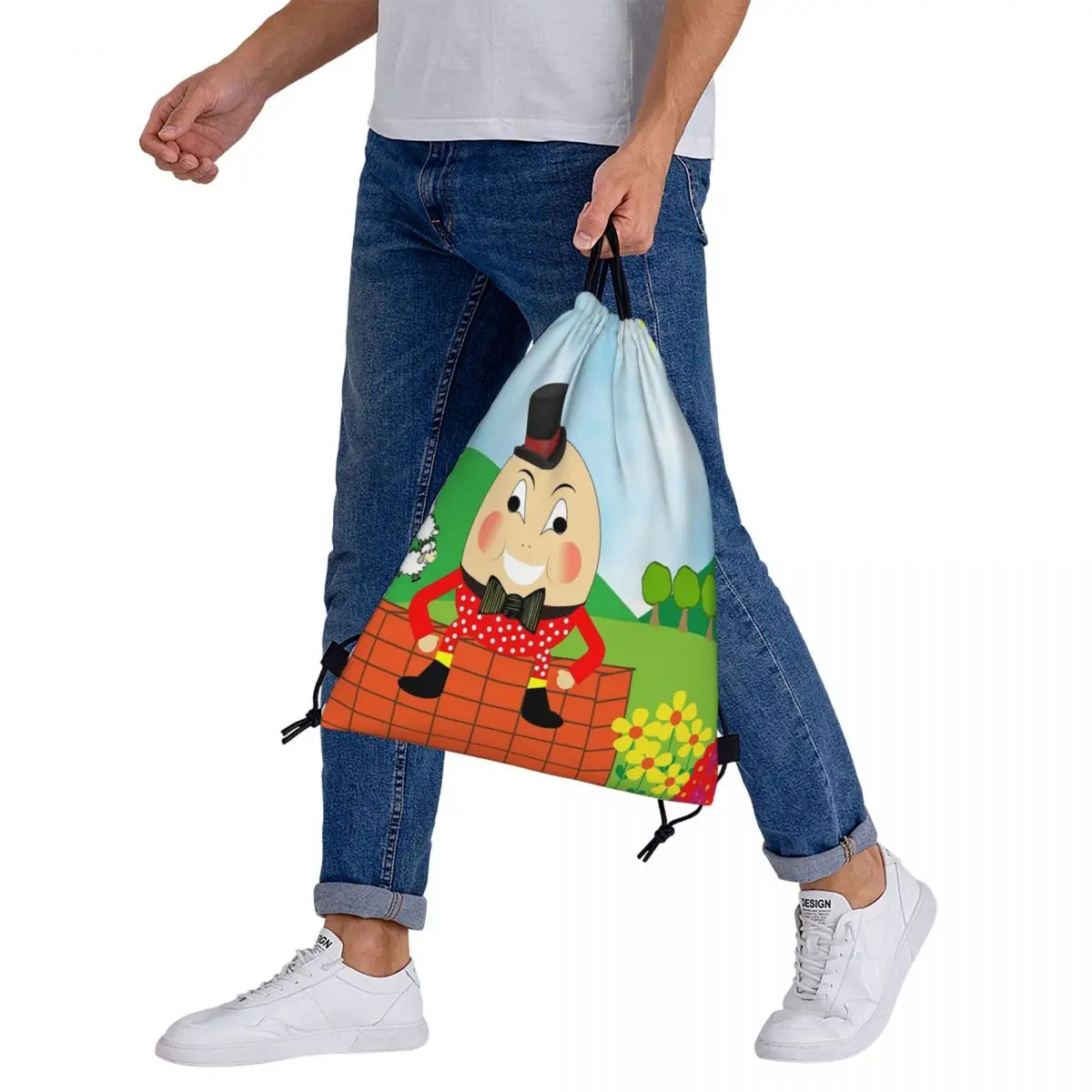 Mochila con cordón para hombre y mujer, morral bonito con diseño de Humpty Dumpty para guardería y rima, con cordón y bolsillo, bolsa deportiva para libros