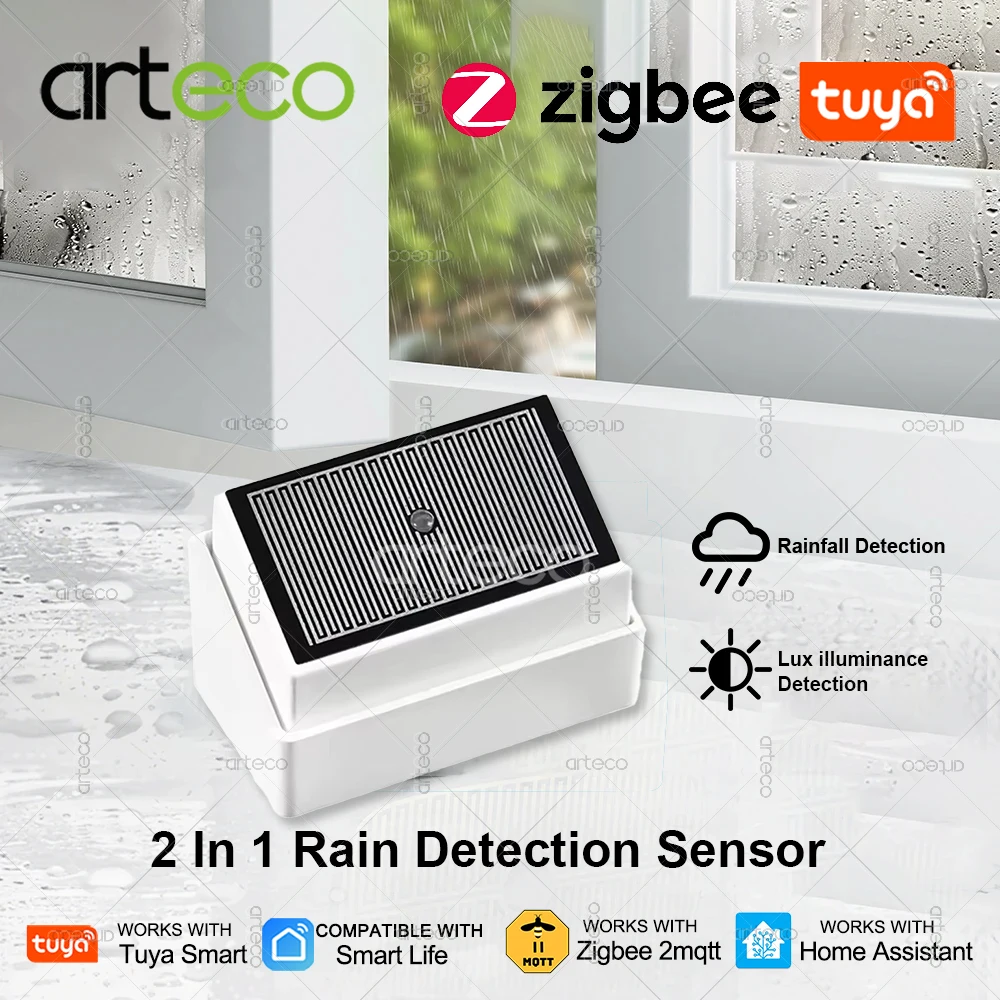 

Датчик дождя Zigbee с детектором яркости Lux, датчик обнаружения утечки воды и дождя для Tuya Smart Life Home Assistant Z2MQTT