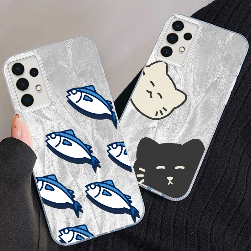 

Cat And Fish Cartoon For Samsung A73 A72 A71 A55 A54 A53 A52 A51 A35 A34 A32 A13 A12 A05 A04 5G Feather Yarn Soft Phone Case