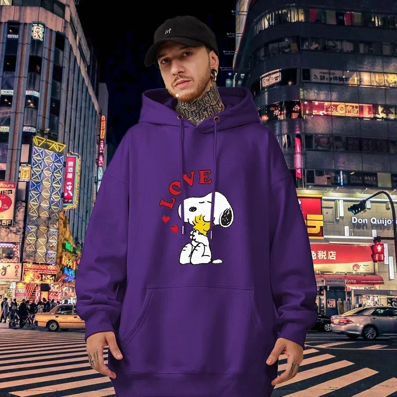 Printed Graphics Men Hoodies Cute Disney Snoopy Charlie Brown Loose Tops Sweatshirts Male Hip Hop Streetwear Autumn Winter