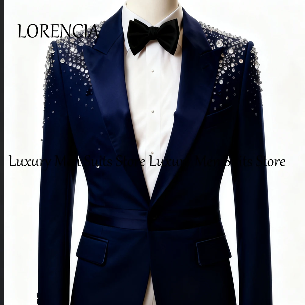 

Роскошные мужские костюмы с бриллиантами, комплект из 2 предметов, смокинг с кристаллами, наряд для свадебной вечеринки, 2025, блейзер на заказ, брюки, trajes para hombre