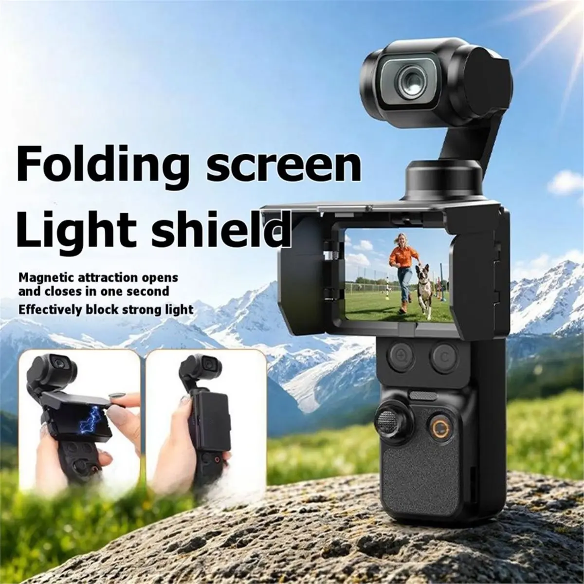 For Pocket 4P/3 Magnetic Screen Lens Hood Anti-Reflective Glare Sports Camera Foldable Screen Hood for Pocket4P