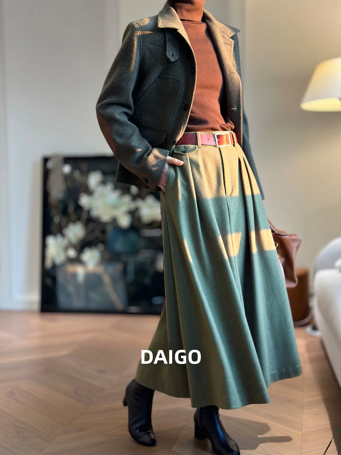 

Юбка А-силуэта с высокой талией из шерсти Super 20's, классический крой, удобная свободная модель для повседневной носки от Du Store