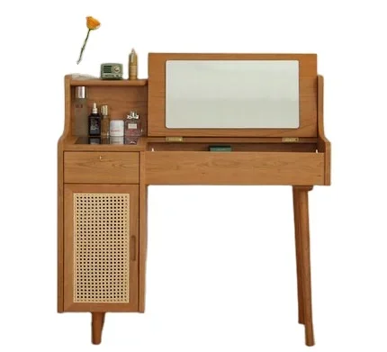 

Dressing Table Bedroom Modern Simple Storage Cabinet Solid Wood Desk Integrated Thailand INS Makeup Table Minimalist