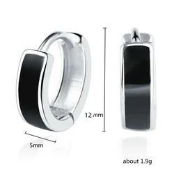 Buyee 925 Sterling Silver Small Clip Earring Circle Black Acrylic Sweet Earring for Woman Fashion Party Fine Jewelry Earring