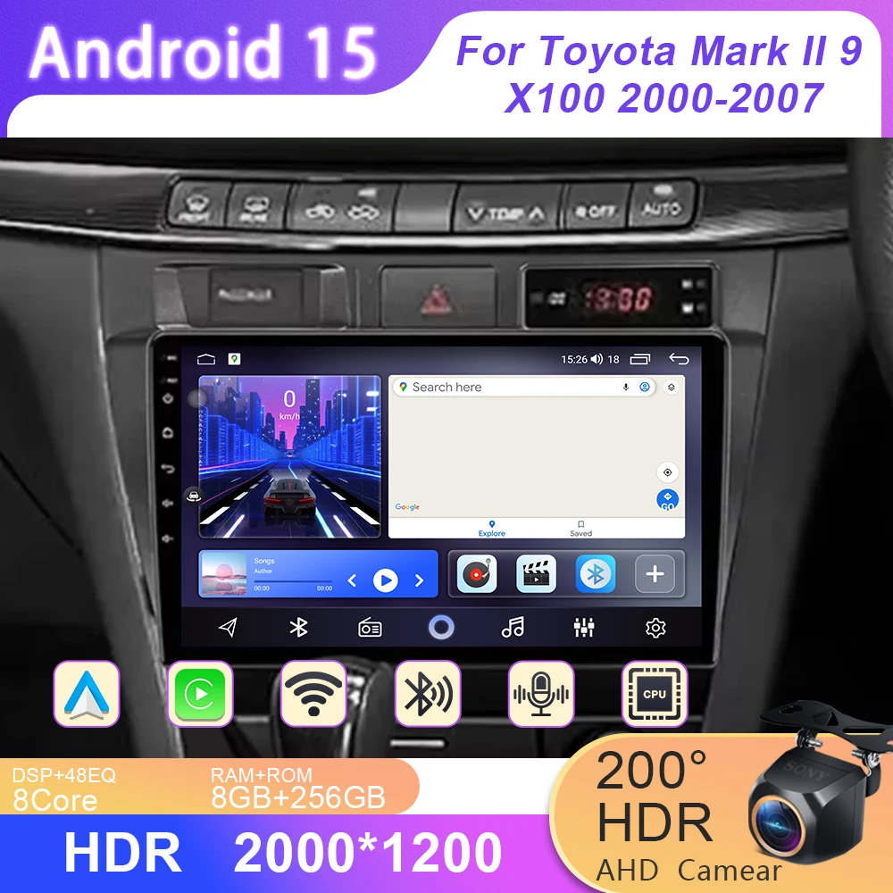

Android 15 Carplay Auto For Toyota Mark II 9 X100 2000-2007 Car Radio Multimedia Player Stereo Head Unit 4G WiFi Navigation GPS