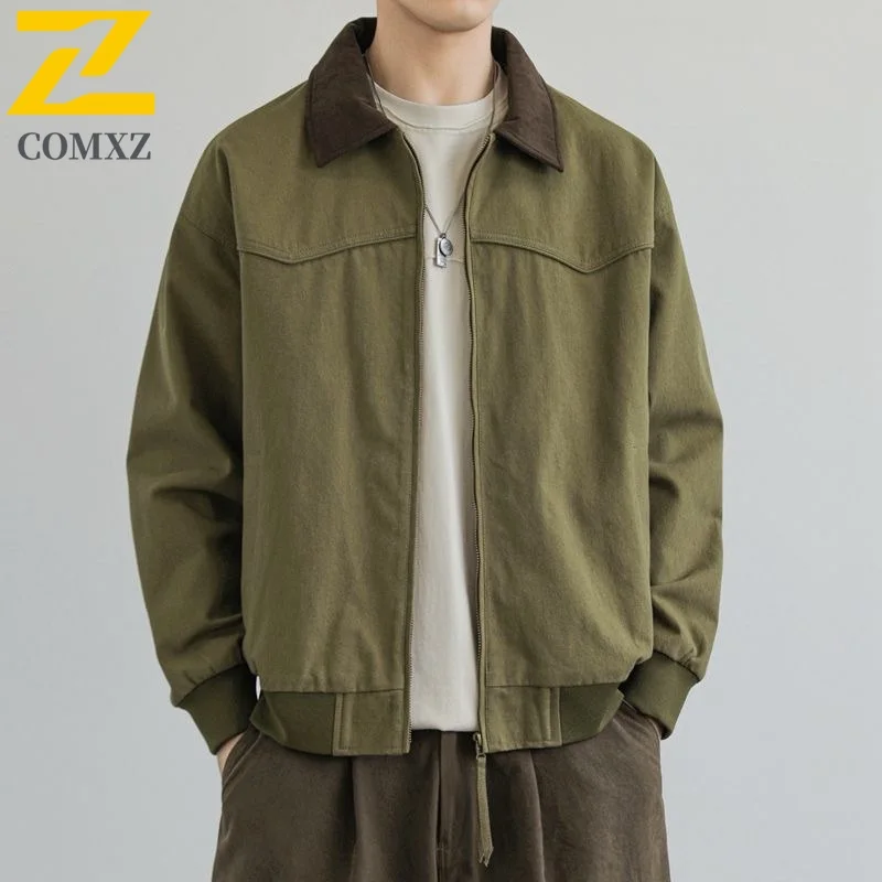 

COMXZ 2025 New Men American Workwear Vintage Lapel Couple Jacket Loose Fit Fashion Trendy Casual Coat outdoor sports Outerwear