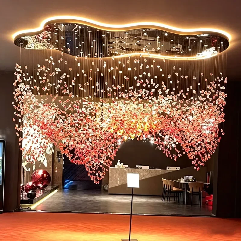 Large Hollow Glass Chandelier for Hotel Lobby Sales Center Sand Table Modern Personalized Lighting Fixture